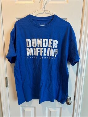 The Office Dunder Mifflin Blue Logo Tee — Short Sleeve Crew